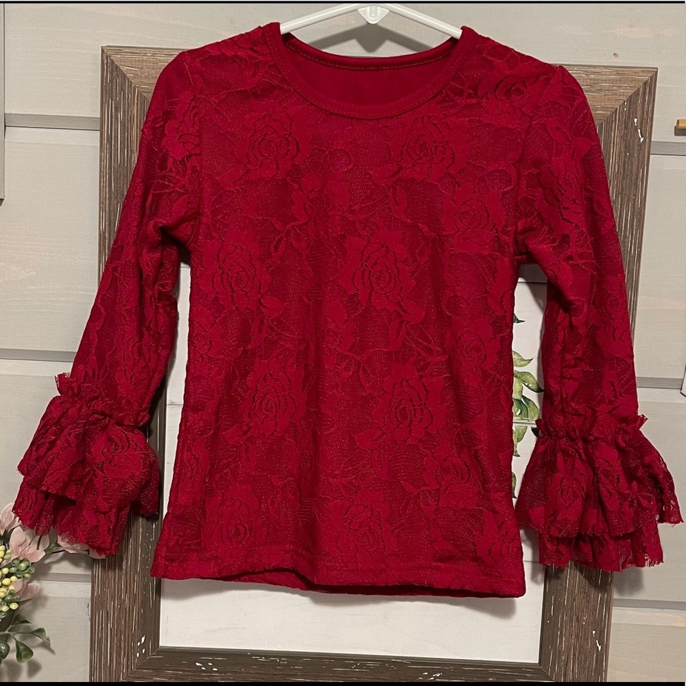 Girls red lace long sleeve shirt